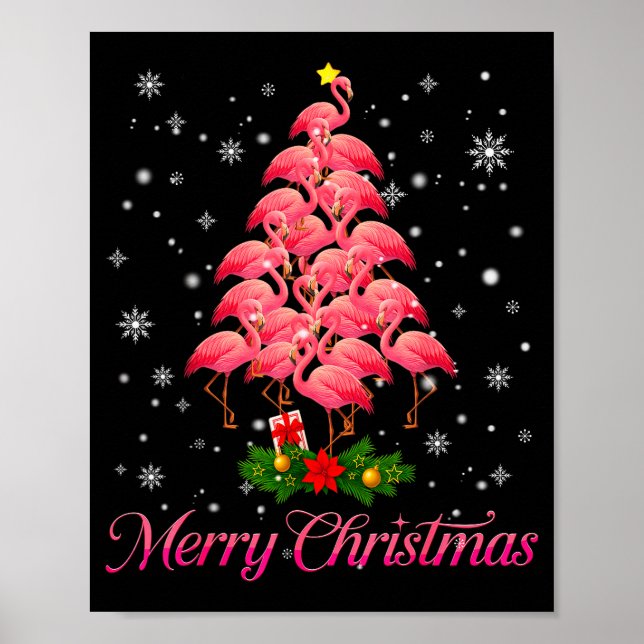 Merry Christmas Flamingo Snowflake Tree Xmas Men W Poster (Vorne)