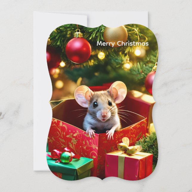 Merry Christmas Flat Greeting Card Mouse  Karte (Rückseite)