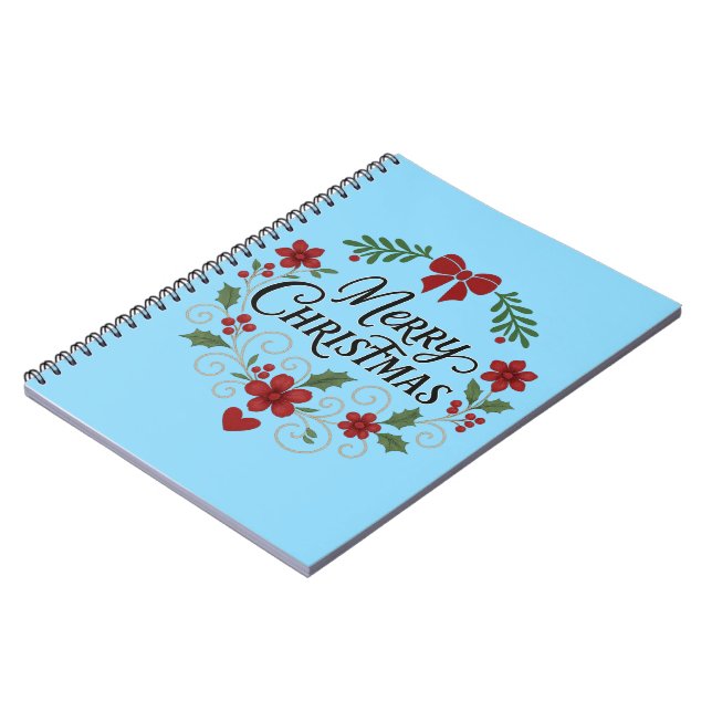Merry Christmas Floral Wreath Notebook Notizblock (Linke Seite)