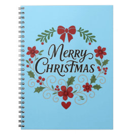 Merry Christmas Floral Wreath Notebook Notizblock