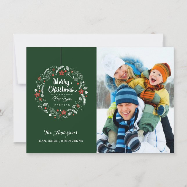 MERRY CHRISTMAS FLORAL WREATT CARTE PHOTO (Devant)