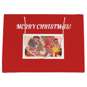MERRY CHRISTMAS FOLKART Geschenktasche Große Geschenktüte