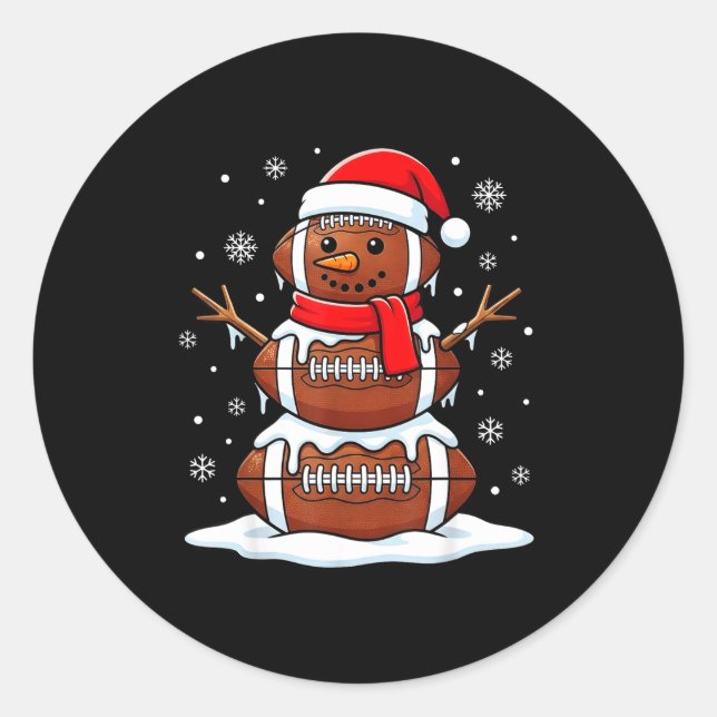 Merry Christmas Football Snowman Holiday Srts Xmas Runder Aufkleber (Vorderseite)