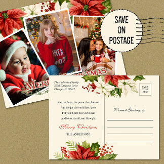MERRY CHRISTMAS FOTOS POINSETTIAS POSTKARTE