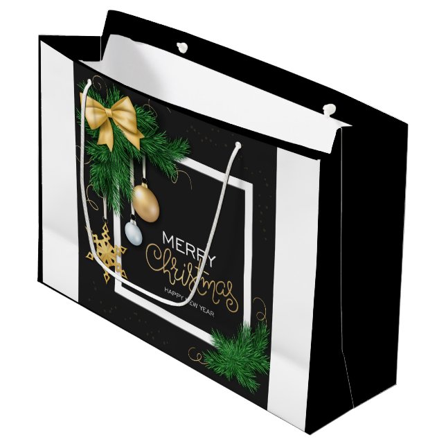 Merry Christmas Frame  Large Gift Bag Große Geschenktüte (Vorderseite Schrägansicht)