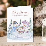 Merry Christmas from New Home Snowman Moving Ankündigung<br><div class="desc">Christmas card from your new home. The wording reads "Merry Christmas from our new home"  and you can add your personalized christmas greeting and new address on the inside. This watercolor design features 3 cute snowmen with a backdrop of christmas trees.</div>