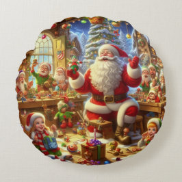 Merry Christmas From Santa and His Elves  Rundes Kissen