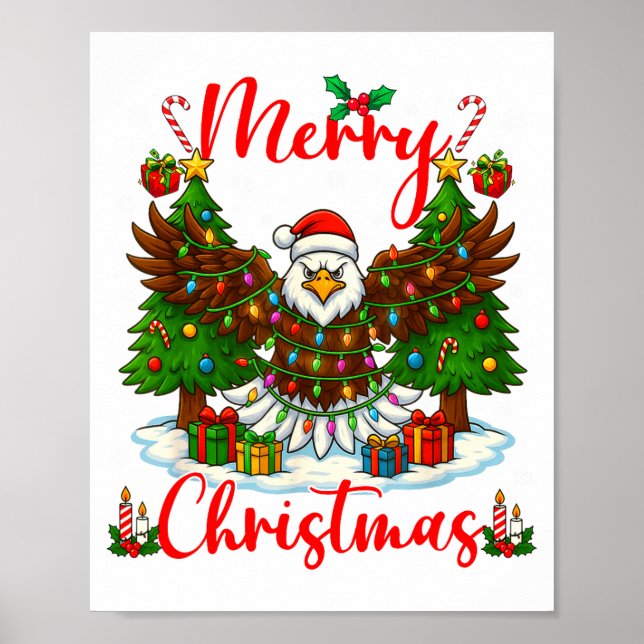 Merry Christmas Funny Bald Eagle Lover Xmas Lights Poster (Vorne)