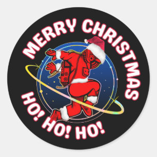 MERRY CHRISTMAS FUNNY SPACE ASTRONAUT RUNDER AUFKLEBER