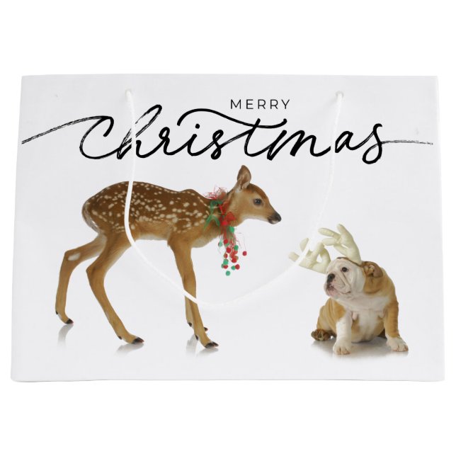 MERRY CHRISTMAS GIFT BAG MIT HUND UND BULLDOG GROßE GESCHENKTÜTE (Vorderseite)