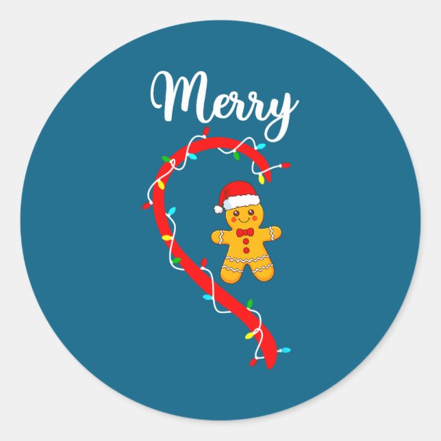 Merry Christmas Gingerbread Couple Xmas Pajamas Ma Runder Aufkleber (Vorderseite)