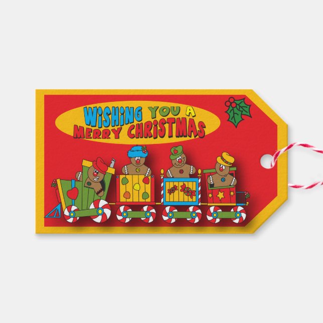 Merry Christmas Gingerbread Zug Geschenkanhänger (Vorderseite (Horizontal))