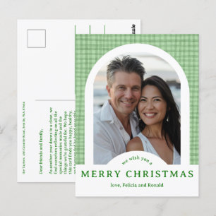 MERRY CHRISTMAS Gingham Holiday CUSTOM Arch FOTO Postkarte