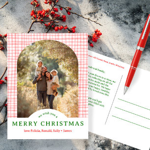MERRY CHRISTMAS Gingham Holiday CUSTOM Arch FOTO Postkarte