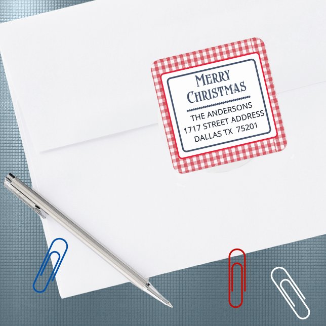 Merry Christmas Gingham Plaid 1.5" Address Sticker (Von Creator hochgeladen)