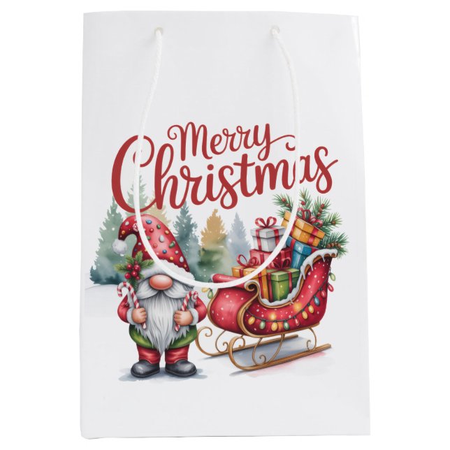 Merry Christmas Gnome Gift Bag Mittlere Geschenktüte (Vorderseite)