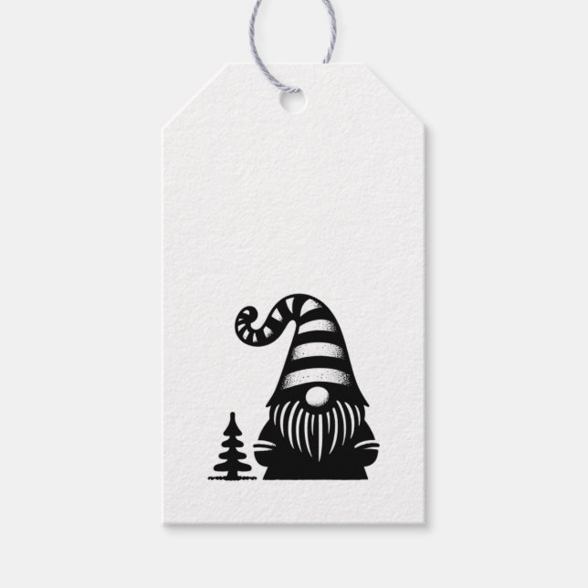 Merry Christmas Gnome Grunge Chic Black & White Geschenkanhänger (Vorderseite)