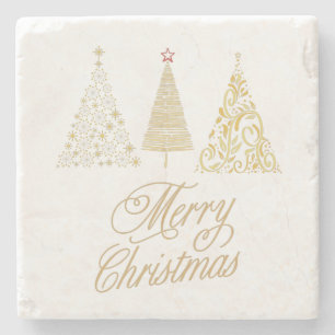 MERRY CHRISTMAS GOLD BÄUME RUND PILLOW STEINUNTERSETZER