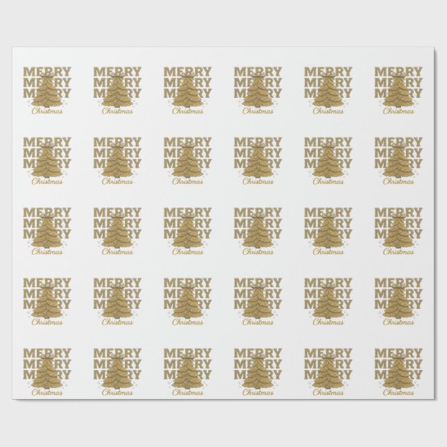Merry Christmas Gold Christmas Tree Geschenkpapier (Flach)