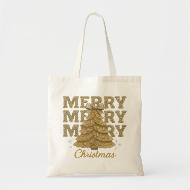 Merry Christmas Gold Christmas Tree Tragetasche (Vorne)
