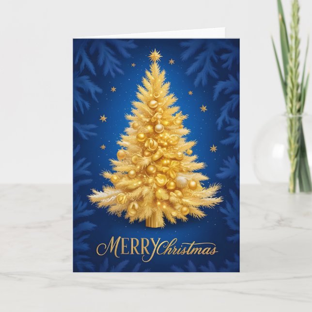 Merry Christmas - Goldener Weihnachtsbaum Karte (Vorderseite)