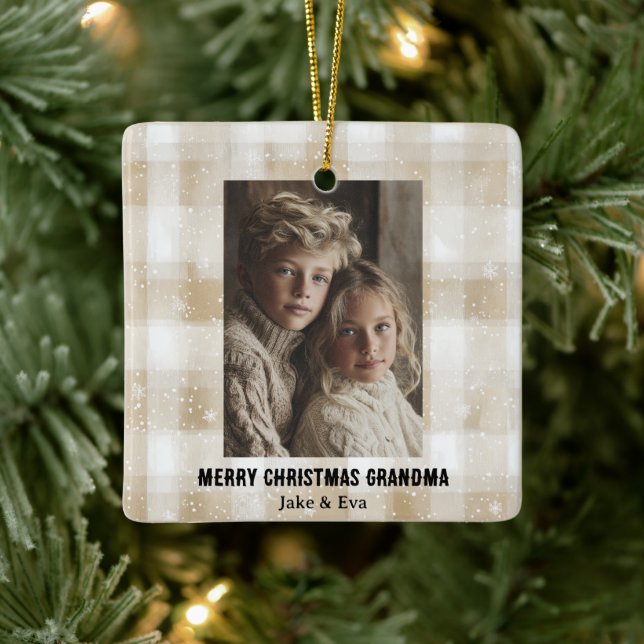 Merry Christmas Grandma | Family Photo Ornament (Baum)