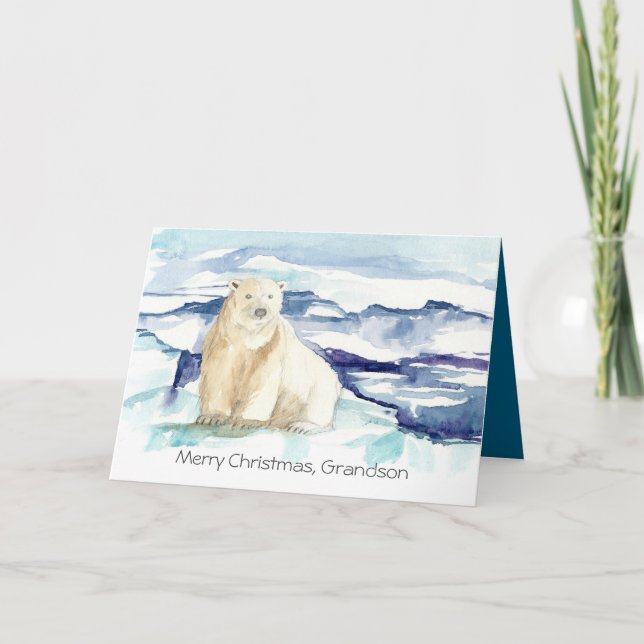 Merry Christmas Grandson Polar Bear Iceberg Karte (Vorderseite)
