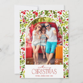Merry Christmas Greenery and Holly Photo Feiertagskarte