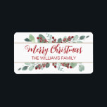 Merry Christmas Greenery CranBerries Gold Label Adressaufkleber<br><div class="desc">Das elegante,  moderne und schlichte botanische Weihnachtsgeschenketikett mit einer stilvollen Touch aus Eukalyptusgrün,  handgemalten roten Beeren und goldfarbenen Linien zeigt Ihren eigenen Text in festlich roter,  eleganter Schriftzeichen auf weißem Hintergrund. Fügen Sie einfach Ihren persönlichen Text und Namen hinzu. Exklusiv für Sie von Happy Dolphin Studio entworfen!</div>
