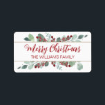 Merry Christmas Greenery CranBerries Gold Label Adressaufkleber<br><div class="desc">Das elegante,  moderne und schlichte botanische Weihnachtsgeschenketikett mit einer stilvollen Touch aus Eukalyptusgrün,  handgemalten roten Beeren und goldfarbenen Linien zeigt Ihren eigenen Text in festlich roter,  eleganter Schriftzeichen auf weißem Hintergrund. Fügen Sie einfach Ihren persönlichen Text und Namen hinzu. Exklusiv für Sie von Happy Dolphin Studio entworfen!</div>