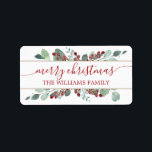 Merry Christmas Greenery CranBerries Gold Label Adressaufkleber<br><div class="desc">Das elegante,  moderne und schlichte botanische Weihnachtsgeschenketikett mit einer stilvollen Touch aus Eukalyptusgrün,  handgemalten roten Beeren und goldfarbenen Linien zeigt Ihren eigenen Text in festlich roter,  eleganter Schriftzeichen auf weißem Hintergrund. Fügen Sie einfach Ihren persönlichen Text und Namen hinzu. Exklusiv für Sie von Happy Dolphin Studio entworfen!</div>