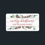 Merry Christmas Greenery CranBerries Gold Label Adressaufkleber<br><div class="desc">Das elegante,  moderne und schlichte botanische Weihnachtsgeschenketikett mit einer stilvollen Touch aus Eukalyptusgrün,  handgemalten roten Beeren und goldfarbenen Linien zeigt Ihren eigenen Text in festlich roter,  eleganter Schriftzeichen auf weißem Hintergrund. Fügen Sie einfach Ihren persönlichen Text und Namen hinzu. Exklusiv für Sie von Happy Dolphin Studio entworfen!</div>