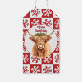 Merry Christmas Greenery Highland Miniature Cow Geschenkanhänger