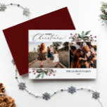 Merry Christmas Greenery Red Photo Holiday Card Einladung<br><div class="desc">Elegant Merry Christmas Greenery Photo Holiday Card</div>