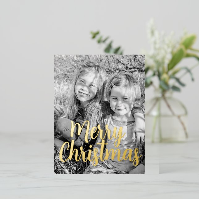 Merry Christmas Greeting Folien Feiertagspostkarte (Stehend vorne)
