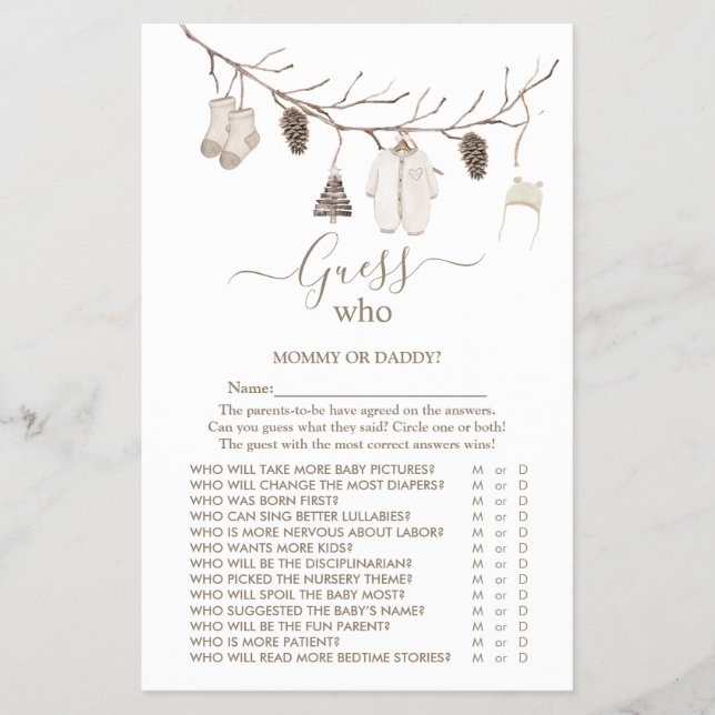 Merry Christmas 'Guess Who'  Baby Shower Game Flyer (Vorne)