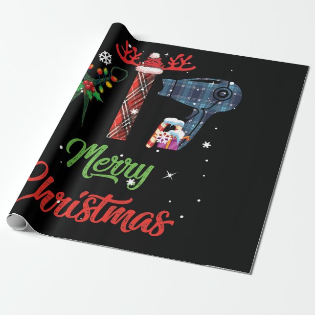 Merry Christmas Hairstyist Funny Tool Hairréstehen Geschenkpapier (Ungerollt)
