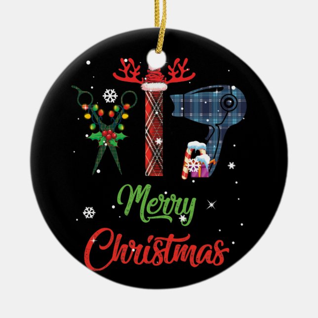 Merry Christmas Hairstyist Funny Tool Hairréstehen Keramik Ornament (Vorne)