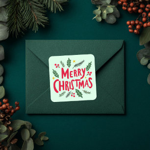 MERRY CHRISTMAS HandGezeichnet Urlaub Whimsical Ni Quadratischer Aufkleber