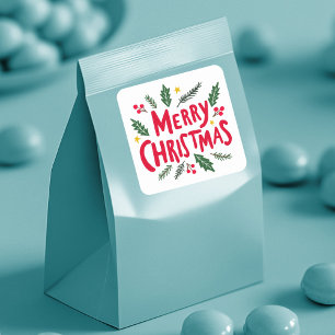 MERRY CHRISTMAS HandGezeichnet Urlaub Whimsical Ni Quadratischer Aufkleber