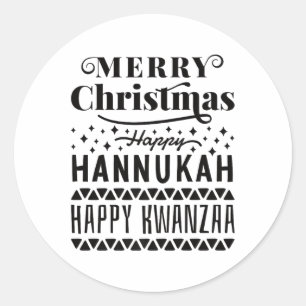 Merry Christmas Happy Hanukkah Happy Kwanzaa Runder Aufkleber