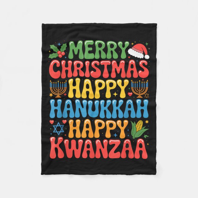 Merry Christmas Happy Hanukkah Kwanzaa Quote  Fleecedecke (Vorderseite)