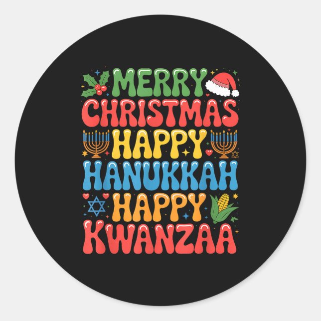 Merry Christmas Happy Hanukkah Kwanzaa Quote  Runder Aufkleber (Vorderseite)