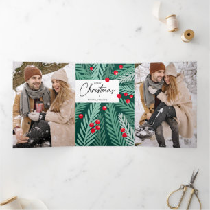 MERRY CHRISTMAS Happy Holiday Winter Floral Dreifach Gefaltete Urlaubskarte