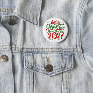 Merry Christmas Happy New Year 2026 Reindeer Button