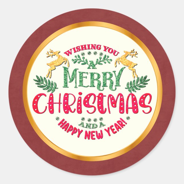 Merry Christmas & Happy New Year Festive Holiday Runder Aufkleber (Vorderseite)