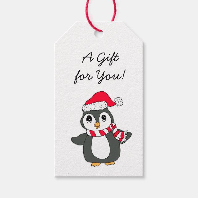 Merry Christmas Happy New Year Penguin Geschenkanhänger (Vorderseite)