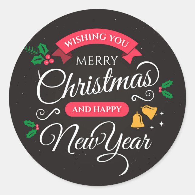 Merry Christmas & Happy New Year Runder Aufkleber (Vorderseite)