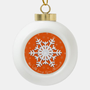 Merry Christmas! Happy New Year! White Snowflake Keramik Kugel-Ornament