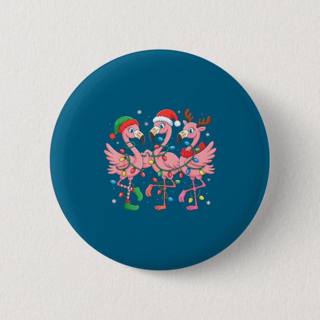 Merry Christmas Hat Santa Flamingo Light Christmas Button (Vorderseite)